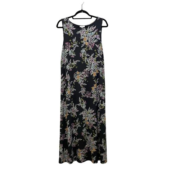 J.JILL Gray Tropical Floral Maxi Tank Dress MEDIUM PETITE Pockets Stretch Resort - Picture 1 of 6
